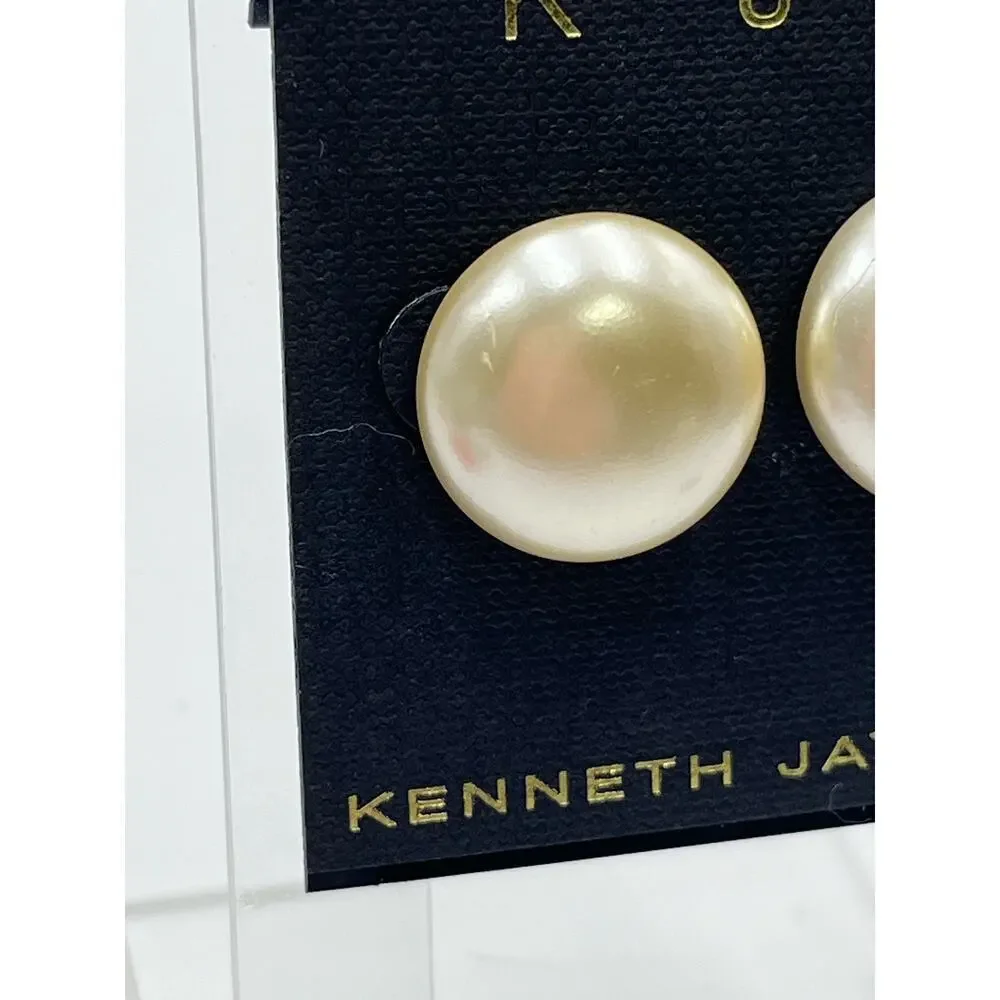 Kenneth Jay Lane KJL‎ Silver Tone Round Faux Pearl Ivory Pierced Stud Earrings - Picture 11 of 13